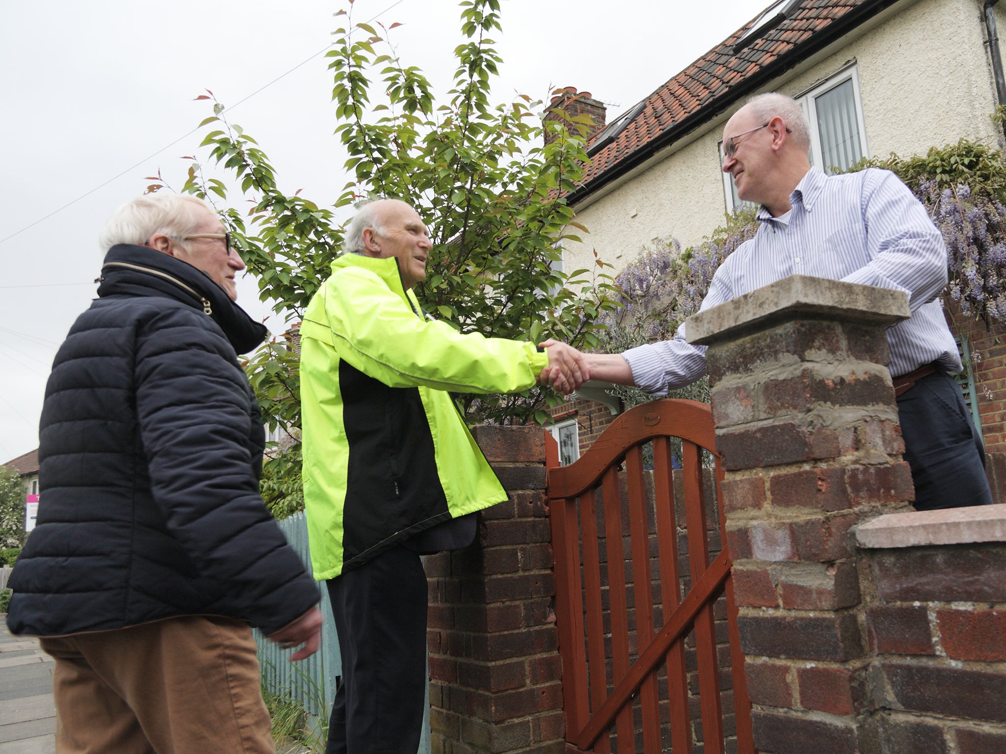 Sir Vince Cable and Cllr Helen Lee-Parsons with Twickenham resident Robert Curtis, 62