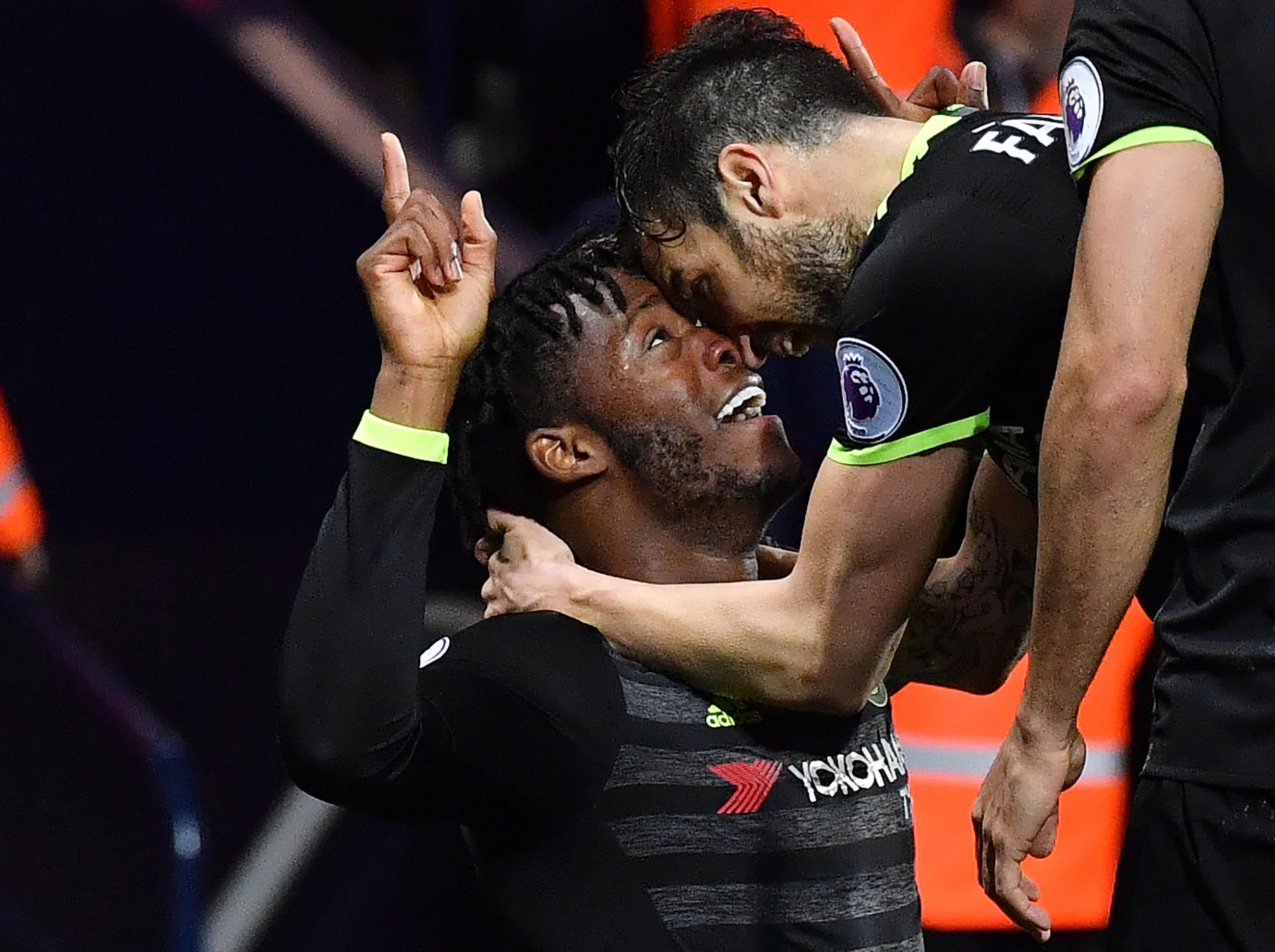 Batshuayi celebrates the goal that won Chelsea the title