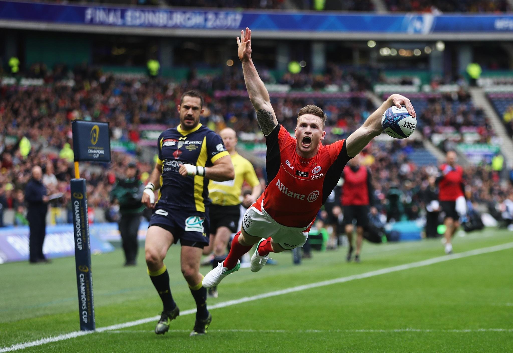 Chris Ashton dives over for his record-breaking 37th try in European rugby