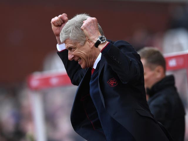 Wenger was jubilant to finally get a win away to Stoke