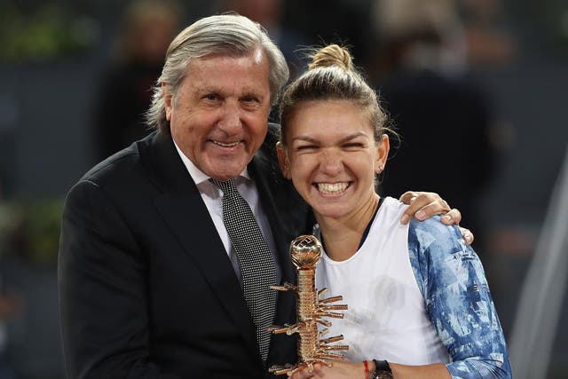 Ilie Nastase was on court to congratulate Simona Halep after the Madrid Open final