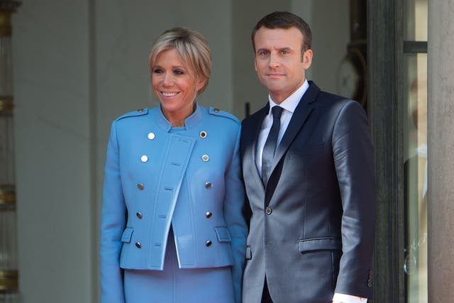 Side by side: Emmanuel and Brigitte Macron at the French President’s inauguration at the Elysee Palace on Sunday morning