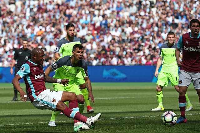 Andre Ayew hit the ball against the upright twice in quick succession