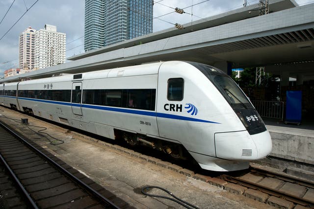 A high-speed train in China's Fujian Province, similar to the one seen in the video