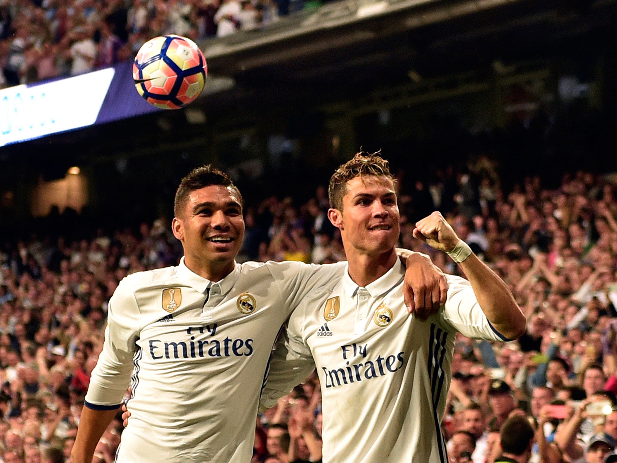Ronaldo celebrates with team-mate Casemiro