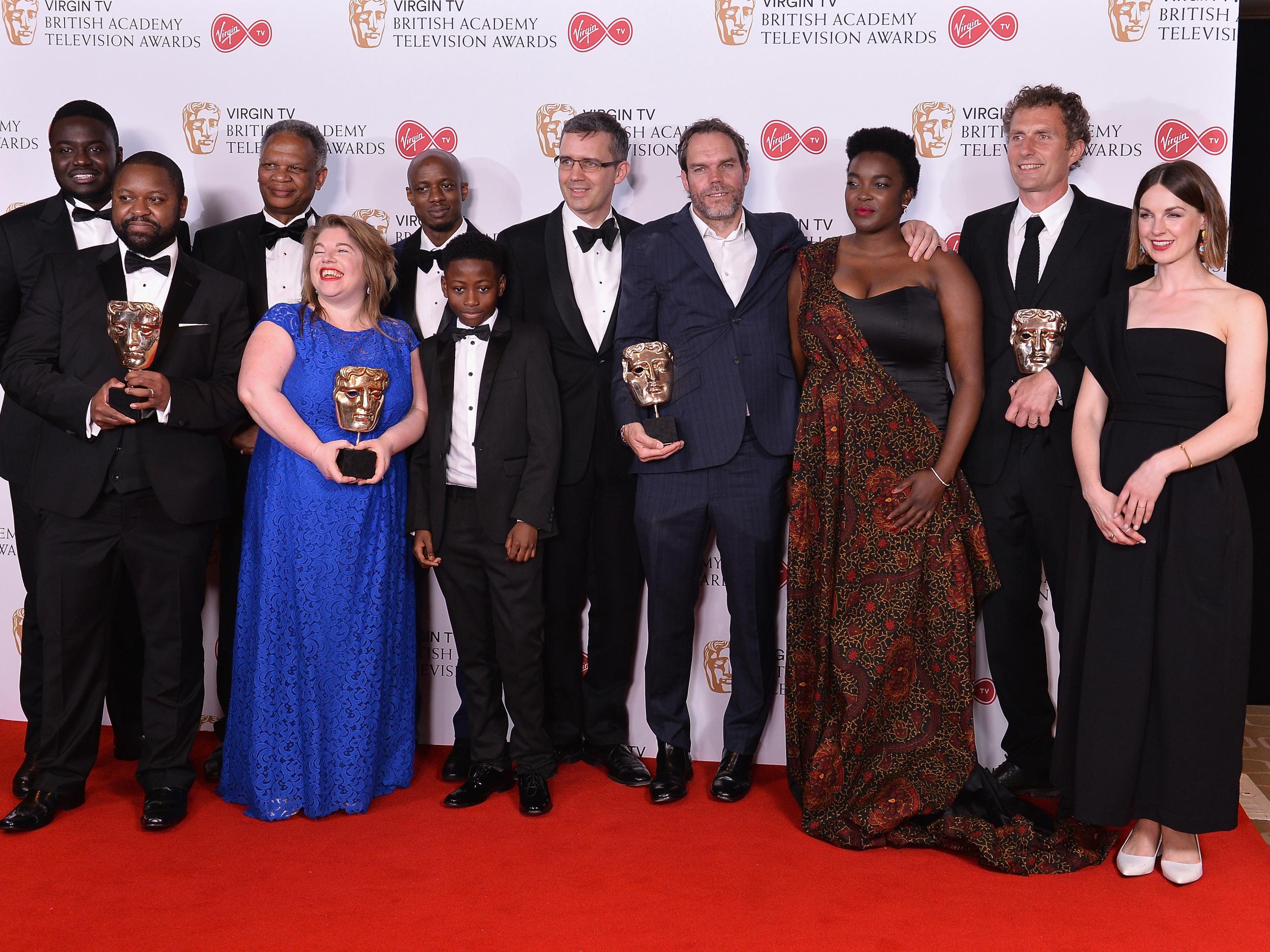 Winners of the Single Drama award for Damilola, Our Loved Boy and presenter Jessica Raine