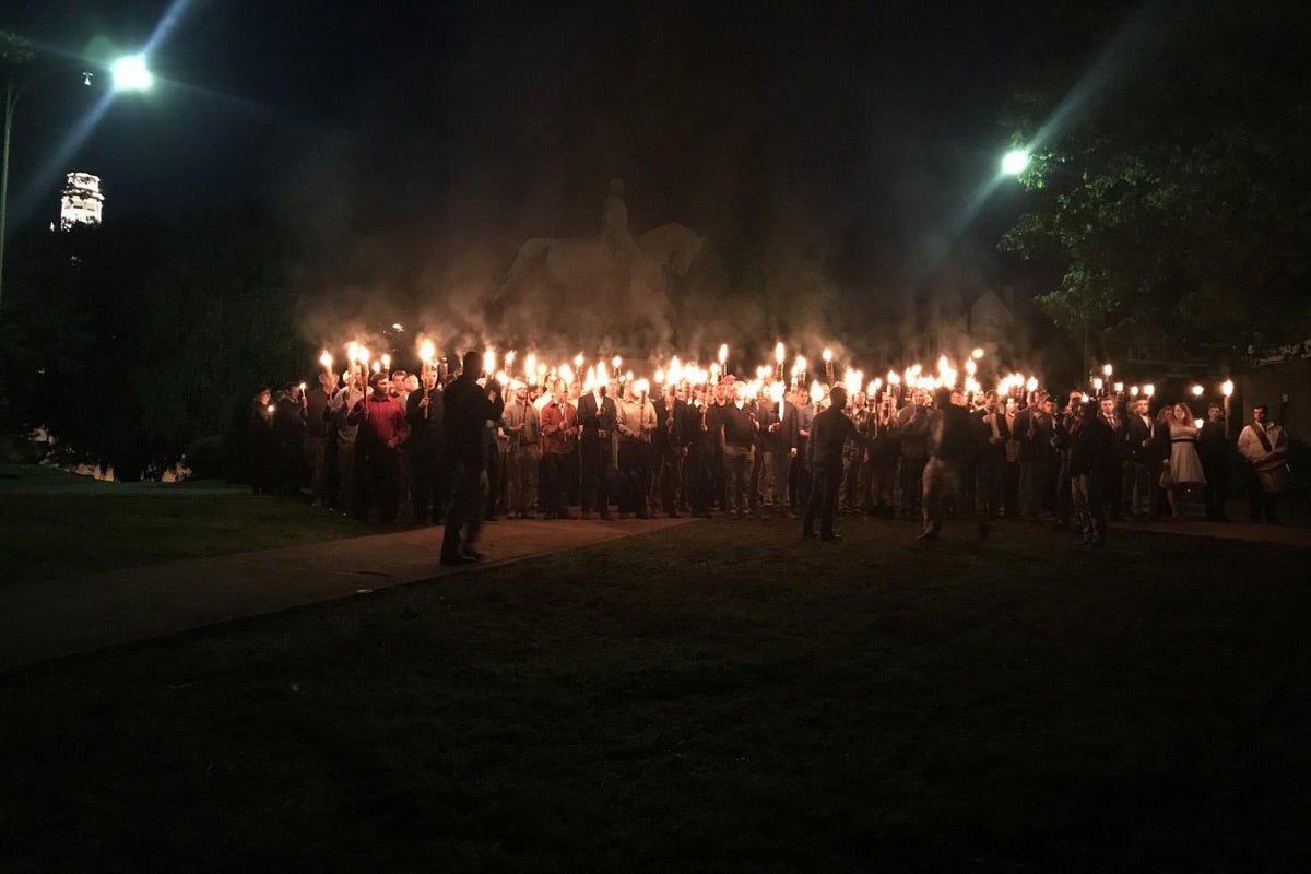 White nationalist Richard Spencer leads torch-bearing procession ...