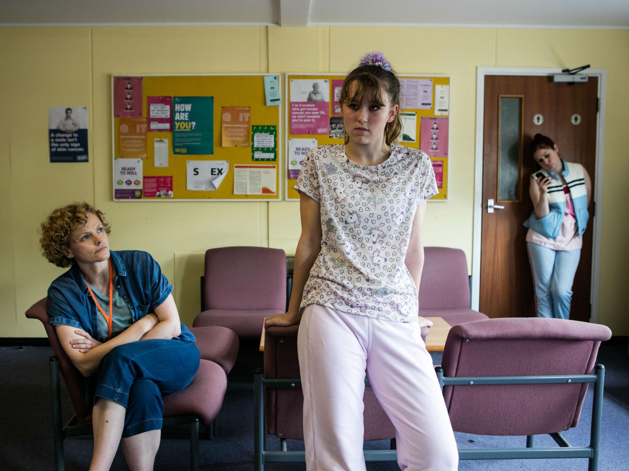 Peake (left) plays Sara Rowbotham) with Liv Hill as Ruby and Ria Zmitrowicz as Amber in ‘Three Girls’