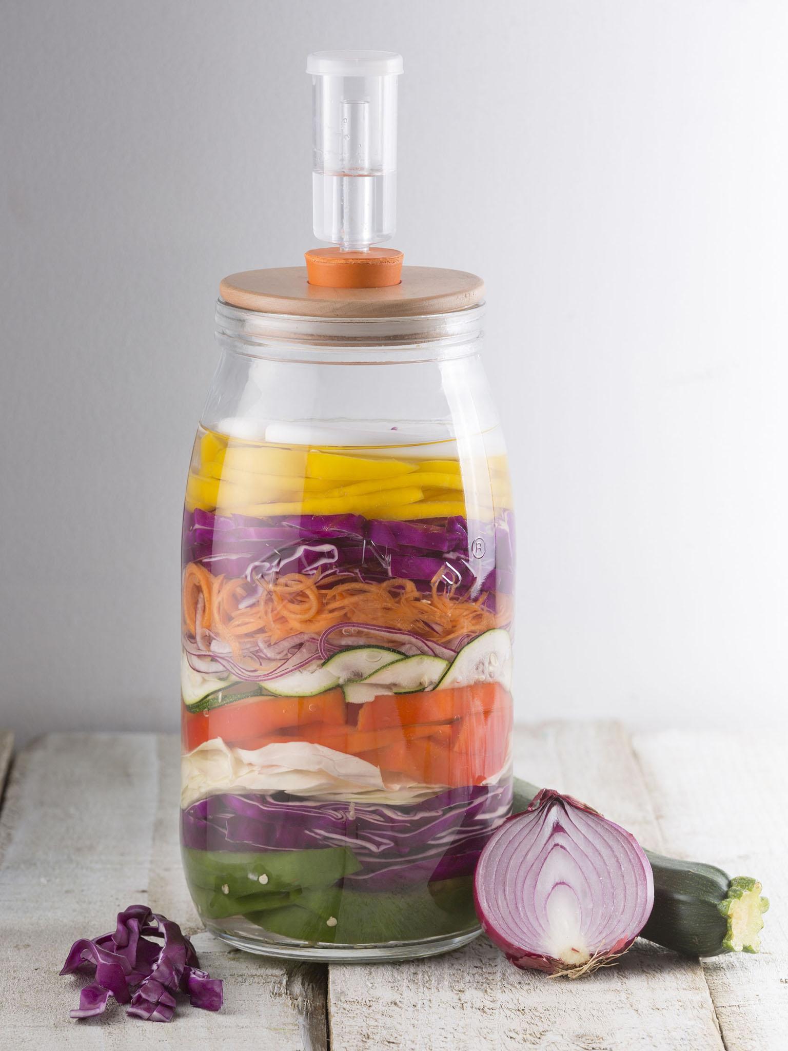 &#13;
The Kilner fermentation set which uses a wooden push-top lid with an air lock system &#13;