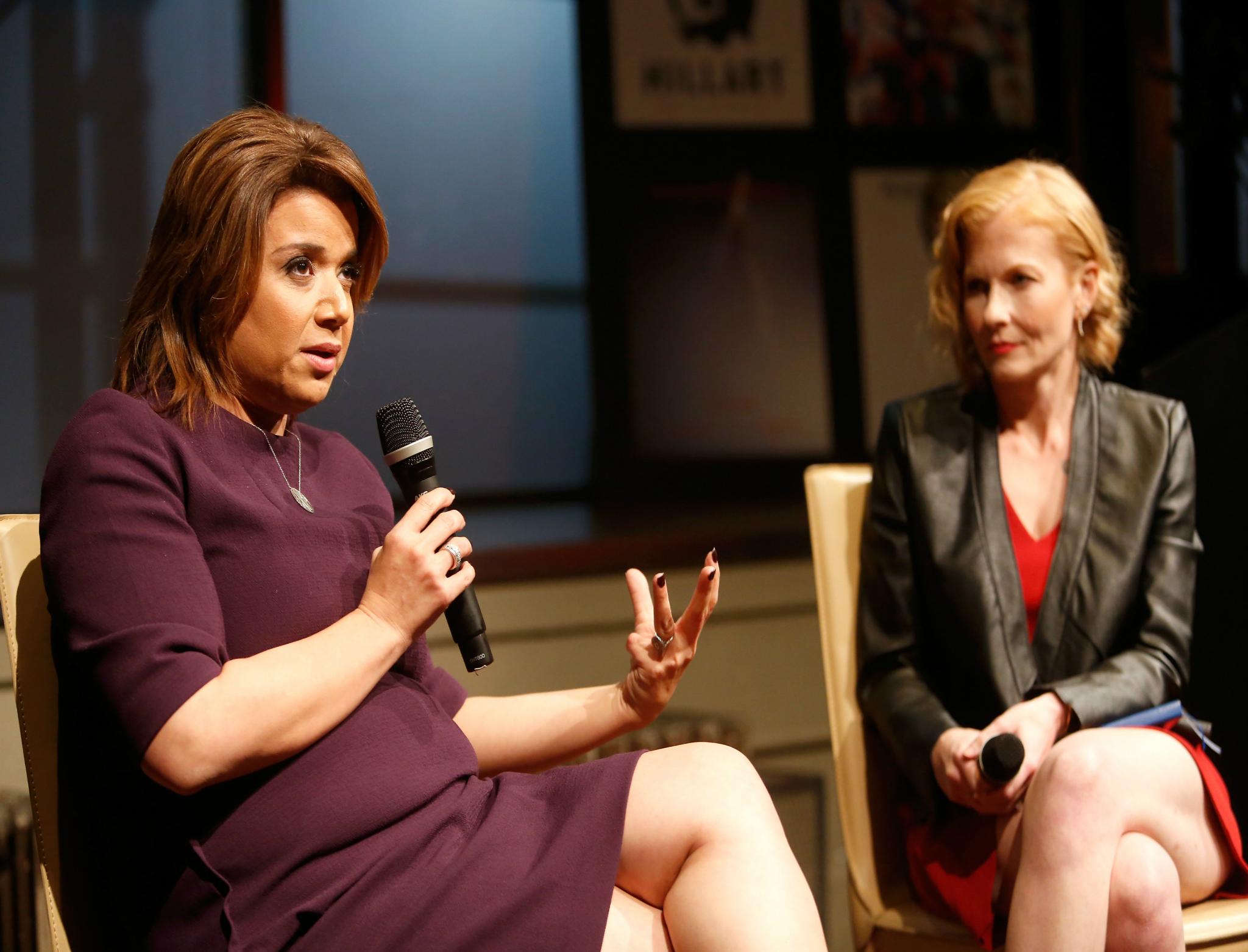 Republican Strategist Ana Navarro (L) speaks with journalist Anna Marie Cox (R) in New York. Ms Navarro is a vocal opponent of Donald Trump