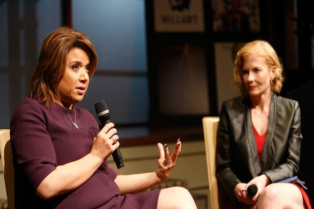 Republican Strategist Ana Navarro (L) speaks with journalist Anna Marie Cox (R) in New York. Ms Navarro is a vocal opponent of Donald Trump