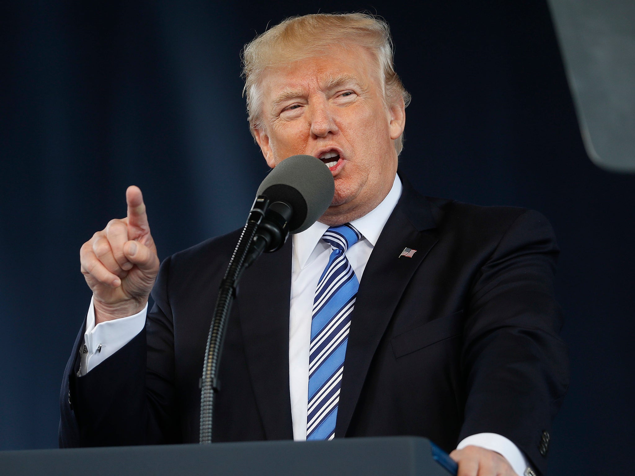 President Donald Trump gives the commencement address for the class of 2017 at Liberty University, founded by the Christian televangelist Jerry Falwell