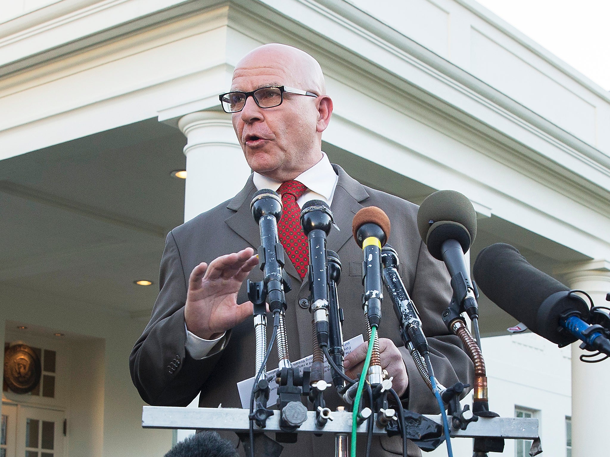National Security Adviser HR McMaster addressing the media at the White House yesterday