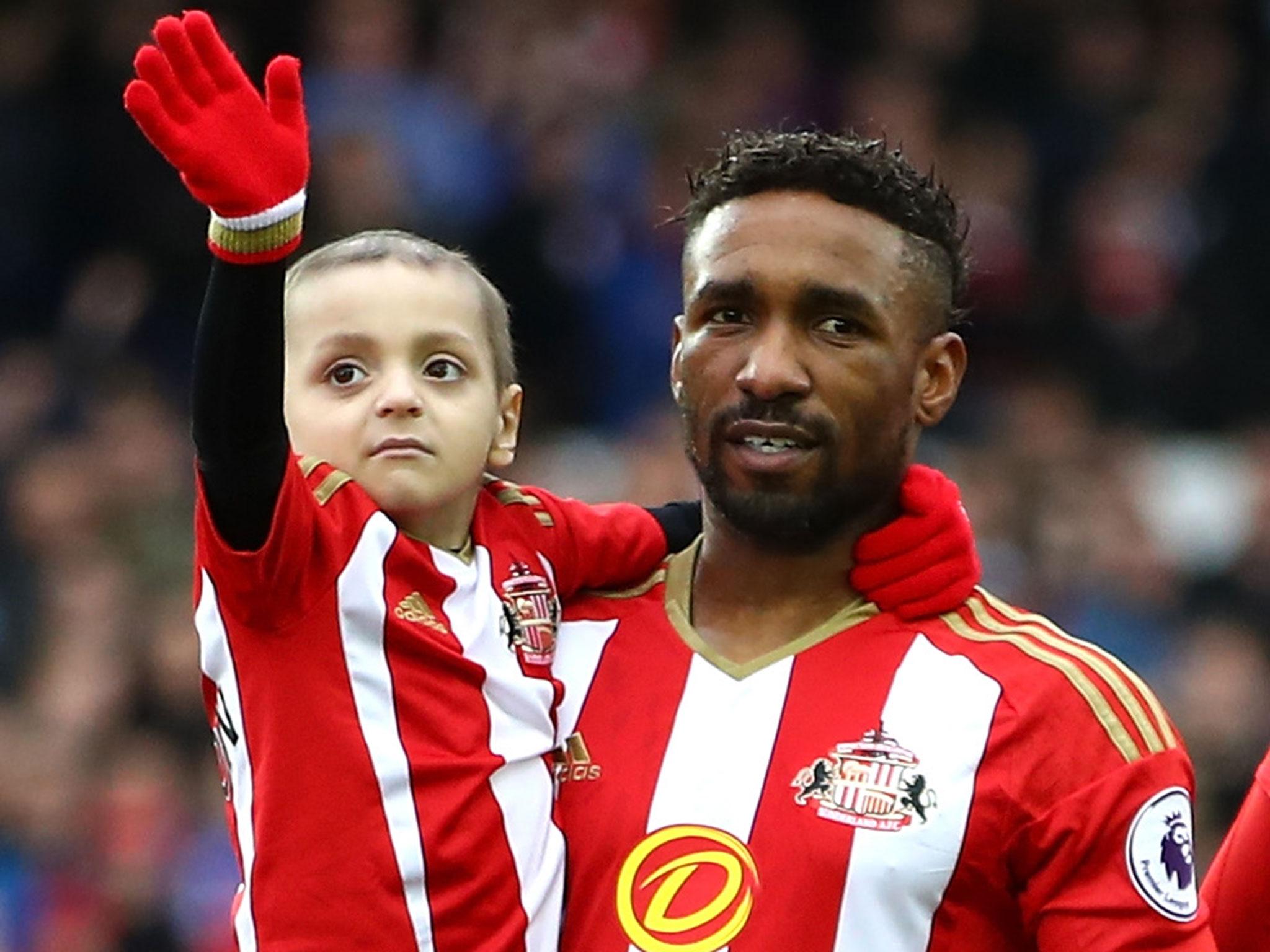 Bradley Lowery, pictured with Sunderland striker Jermain Defoe, celebrates his sixth birthday on Wednesday