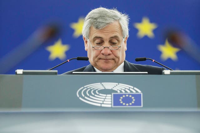 European Parliament President Antonio Tajani reads his notes during the European Parliament plenary session in Strasbourg
