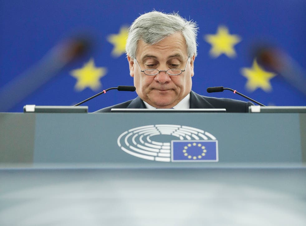 European Parliament President Antonio Tajani reads his notes during the European Parliament plenary session in Strasbourg