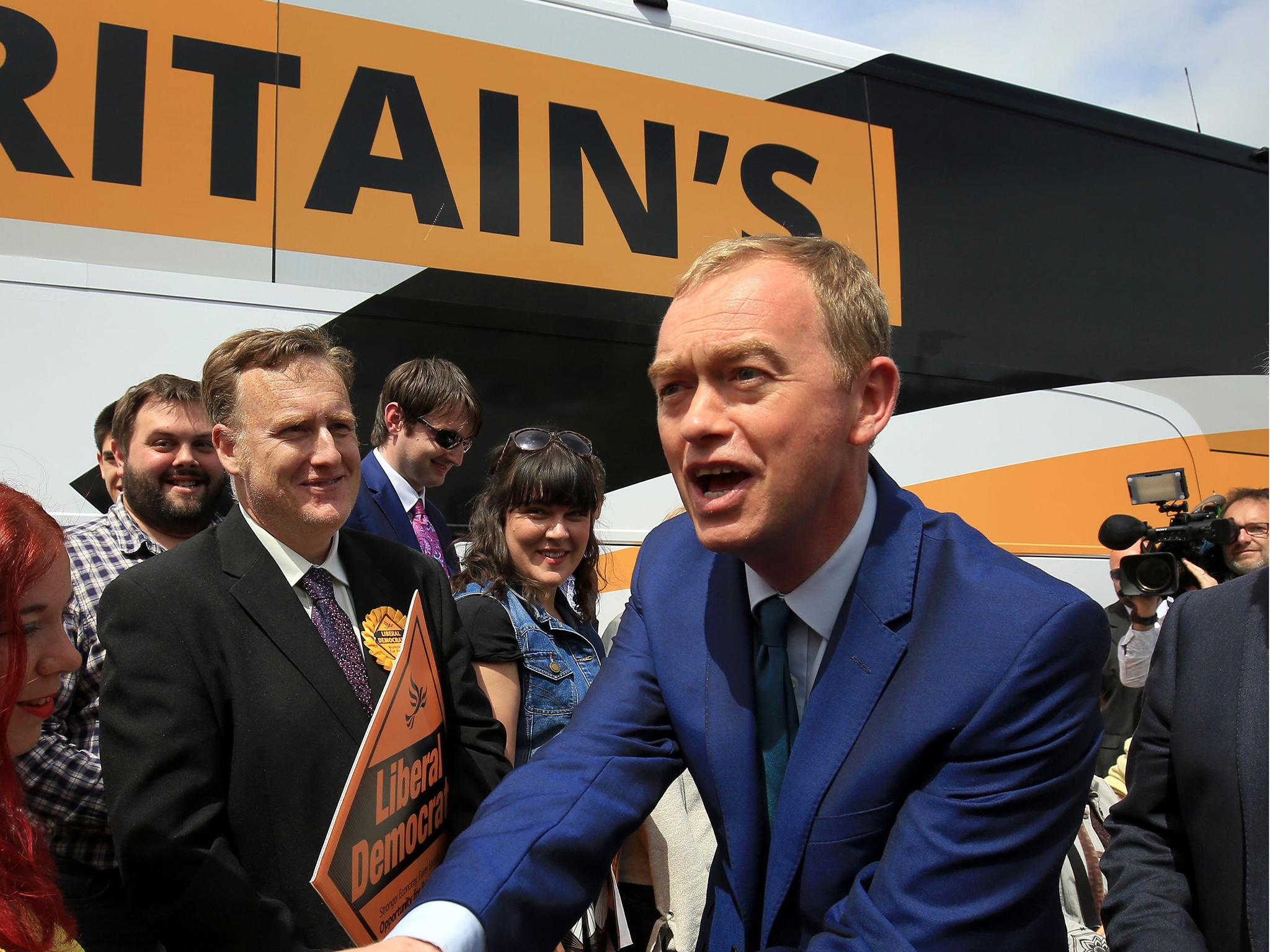 Liberal Democrats leader Tim Farron greets supporters during a General Election campaign visit to Portsmouth