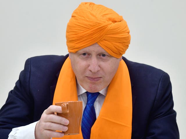 The Foreign Secreatry Boris Johnson visits Shri Guru Nanak Prakash Singh Sabha Gurdwara in Bristol, during the 2017 General Election campaign