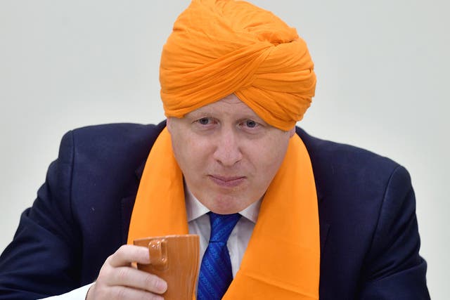 The Foreign Secreatry Boris Johnson visits Shri Guru Nanak Prakash Singh Sabha Gurdwara in Bristol, during the 2017 General Election campaign