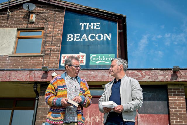 David Barnett with George Costigan, left, outside the Beacon pub which featured in the film and served as the cast and crew’s unofficial HQ