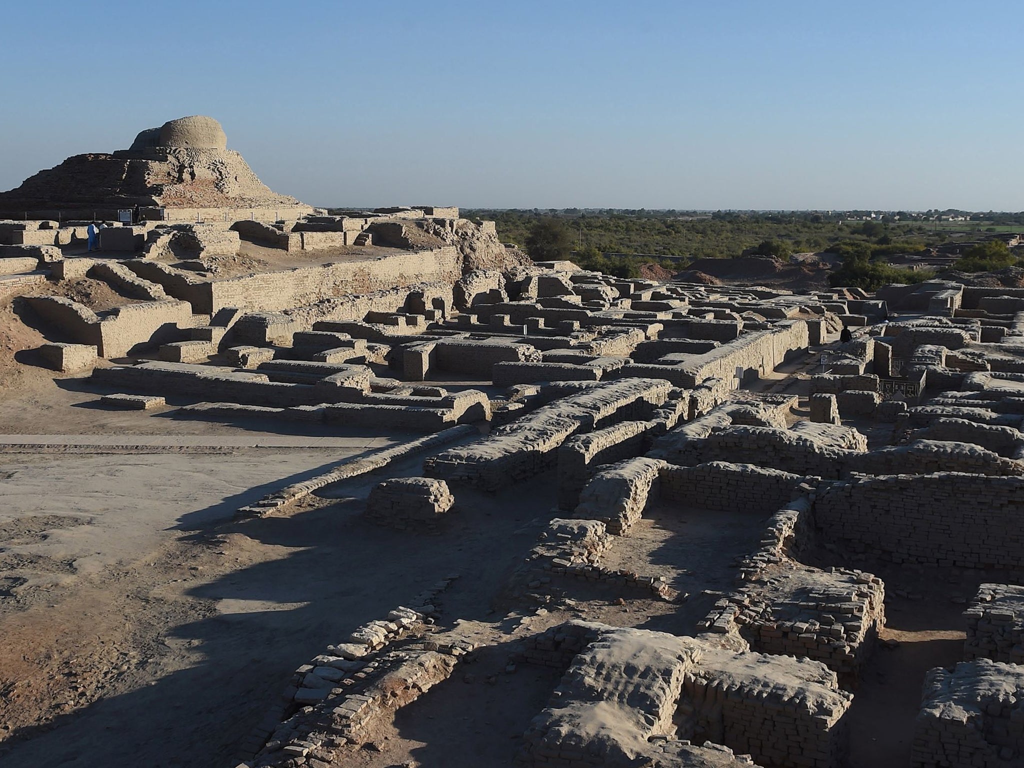 The ruins of Mohenjo Daro where a complex street grid and a sophisticated drainage system was found