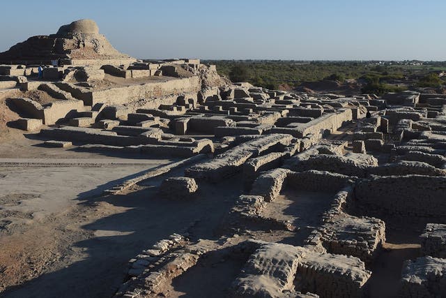 The ruins of Mohenjo Daro where a complex street grid and a sophisticated drainage system was found