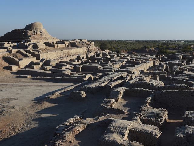 The ruins of Mohenjo Daro where a complex street grid and a sophisticated drainage system was found