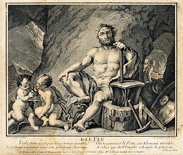 Hephaistos/Vulcan, engraved 1716 by E. Jeaurat