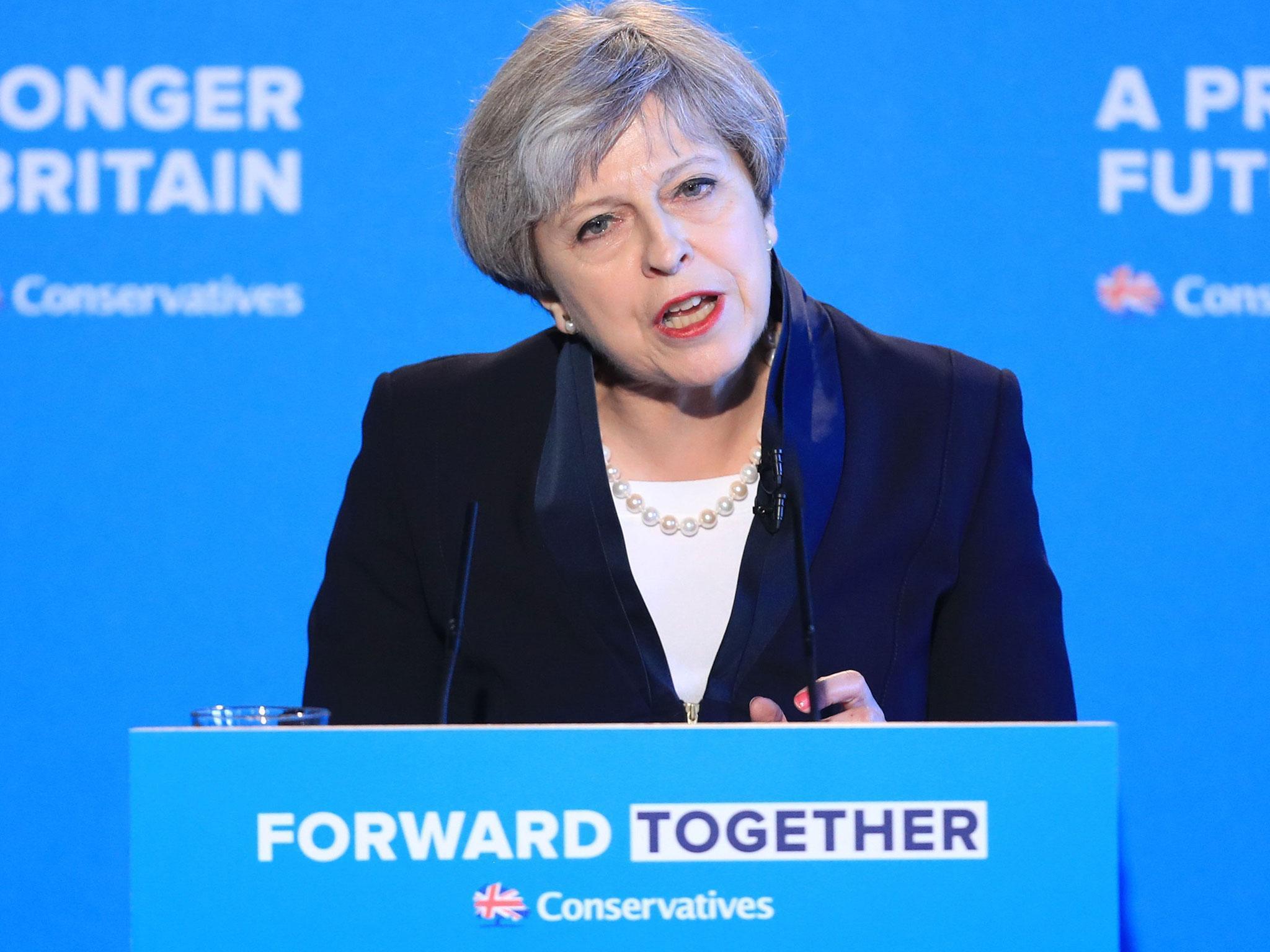 Conservative party leader Theresa May during the Conservative Party manifesto launch in West Yorkshire