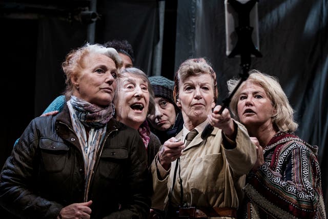 Cathy Tyson, Louise Jameson, Eva-Jane Willis, Denise Black, Janet Henfrey and Souad Faress in 'Winter Hill' at Octagon Theatre Bolton