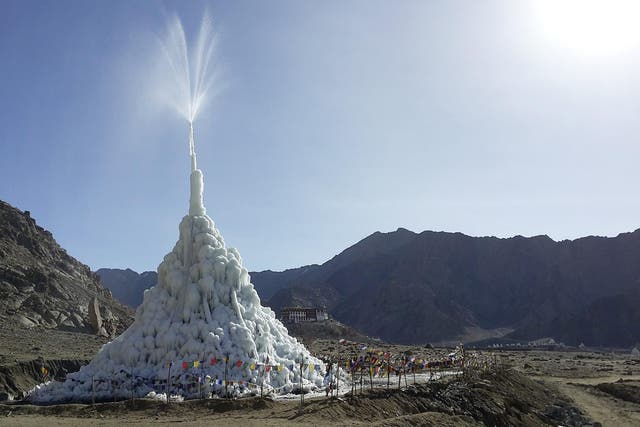 Ice stupas can rise 30 to 50 metres and last throughout the summer