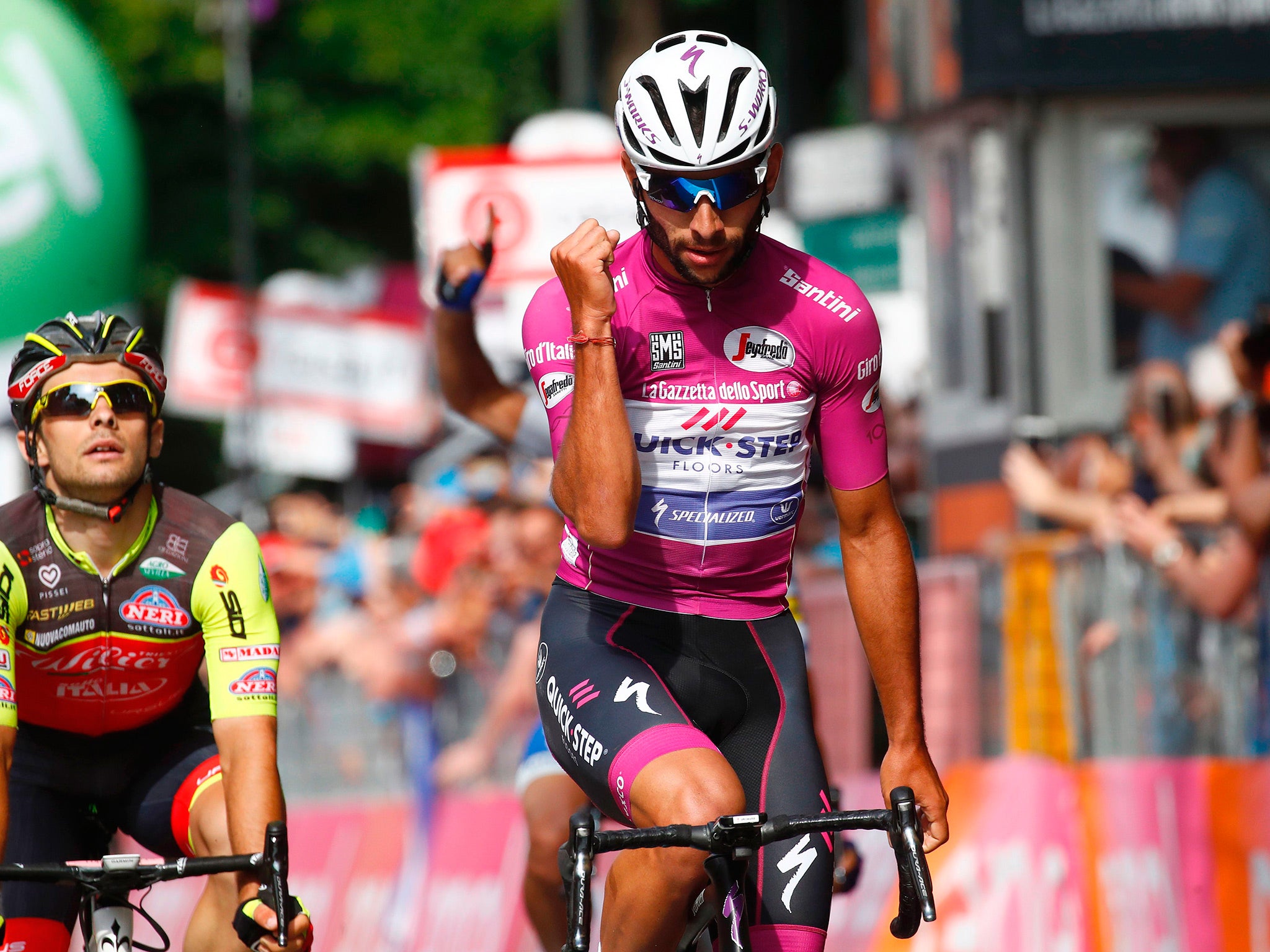 Fernando Gaviria burst clear at the end of the Giro's longest stage to claim his third win