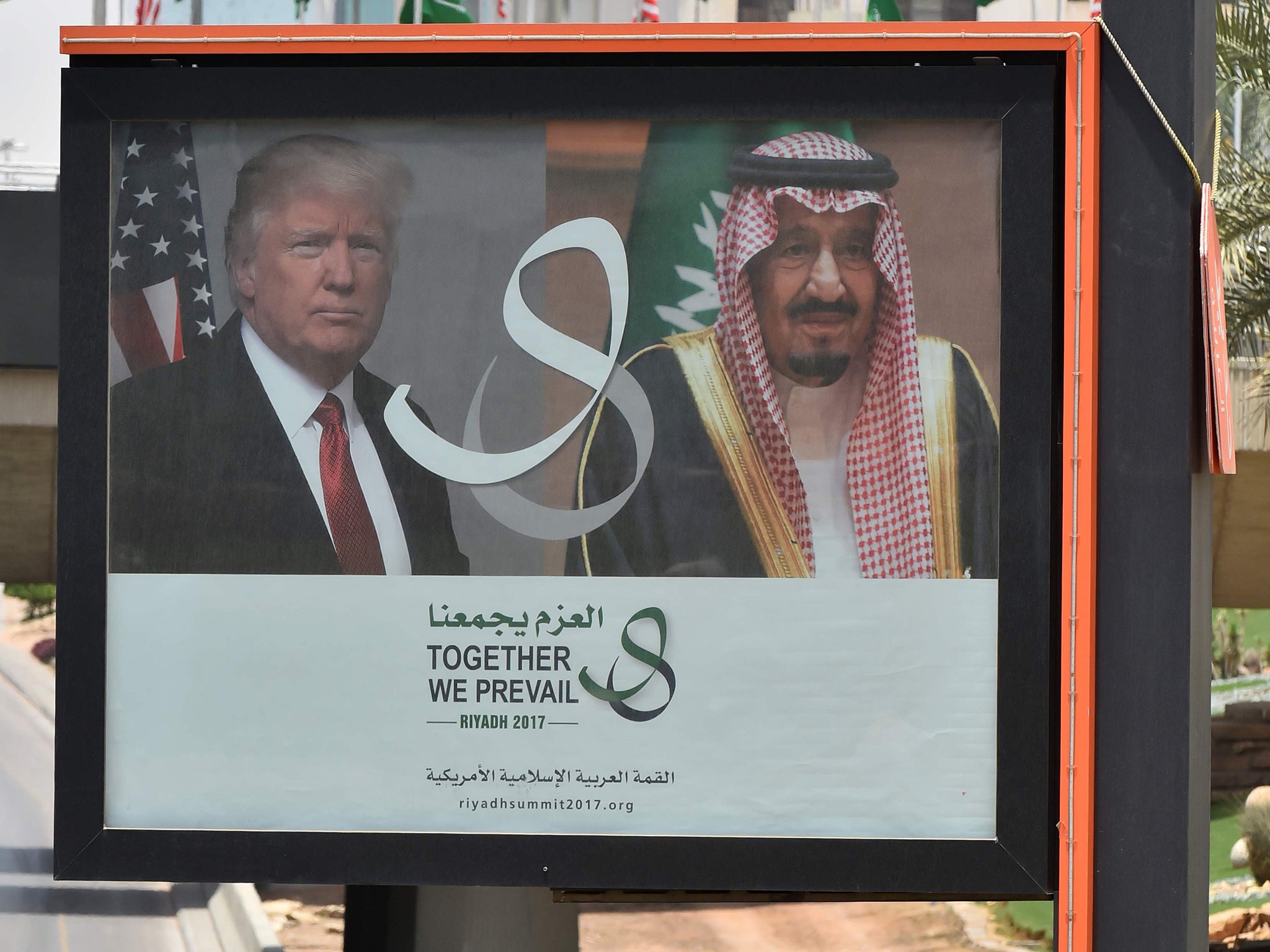 A giant billboard in Riyadh celebrates Donald Trump's trip to Saudi Arabia