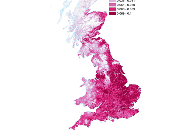 The maps show where there are high concentrations of pollen from trees and plants including alder, ash, birch, dock and mugwort