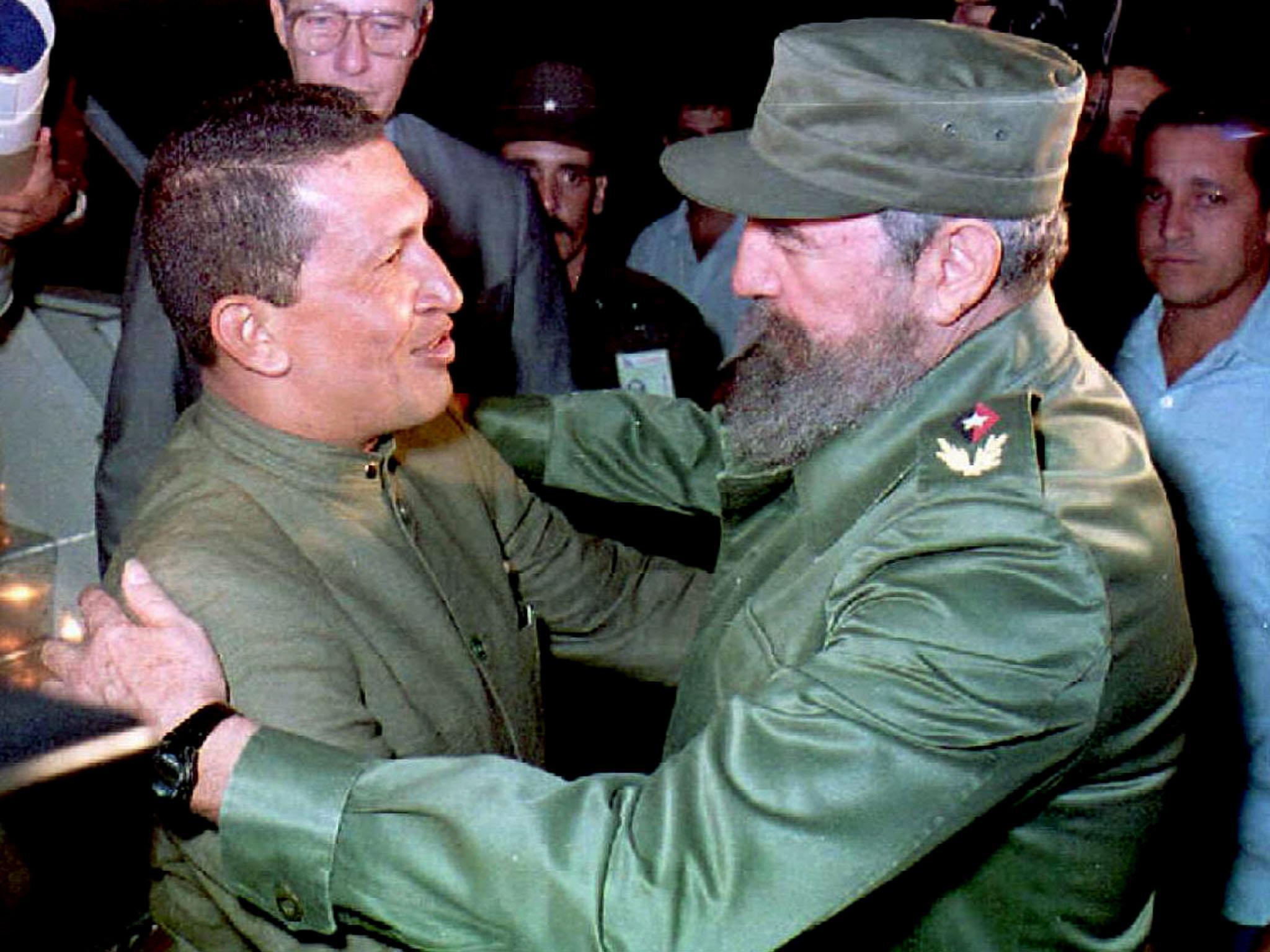 Brothers in arms: Hugo Chavez and Fidel Castro meet in Havana in 1994