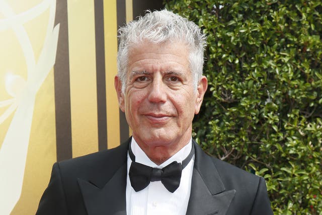 Chef Anthony Bourdain poses at the 2015 Creative Arts Emmy Awards in Los Angeles, California