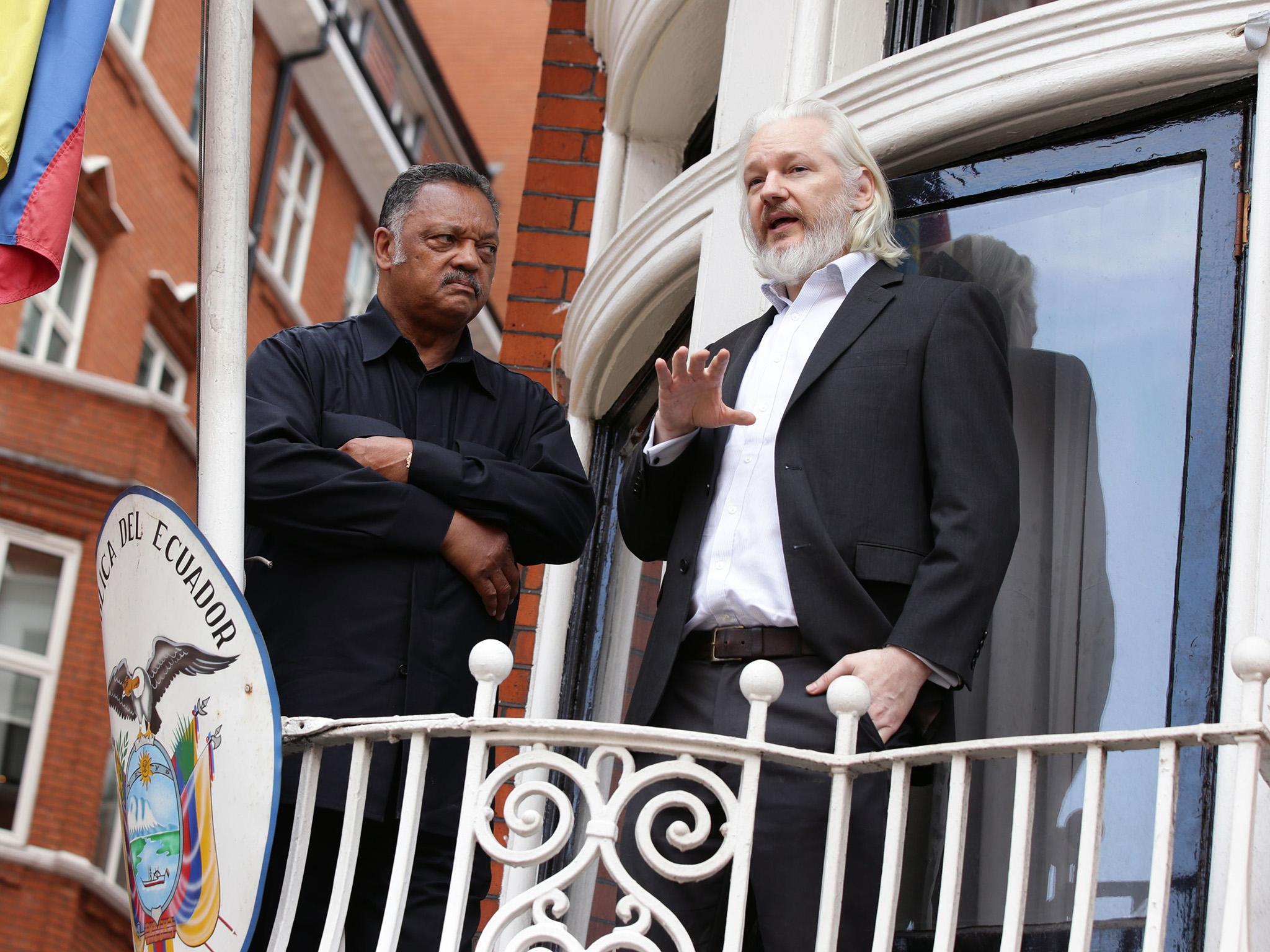 The WikiLeaks founder is visited by Jesse Jackson in 2015