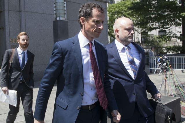 Former US Representative Anthony Weiner leaves federal court, Friday, 19 May 2017, in New York. Weiner pleaded guilty to a charge of transmitting sexual material to a minor and could get years in prison