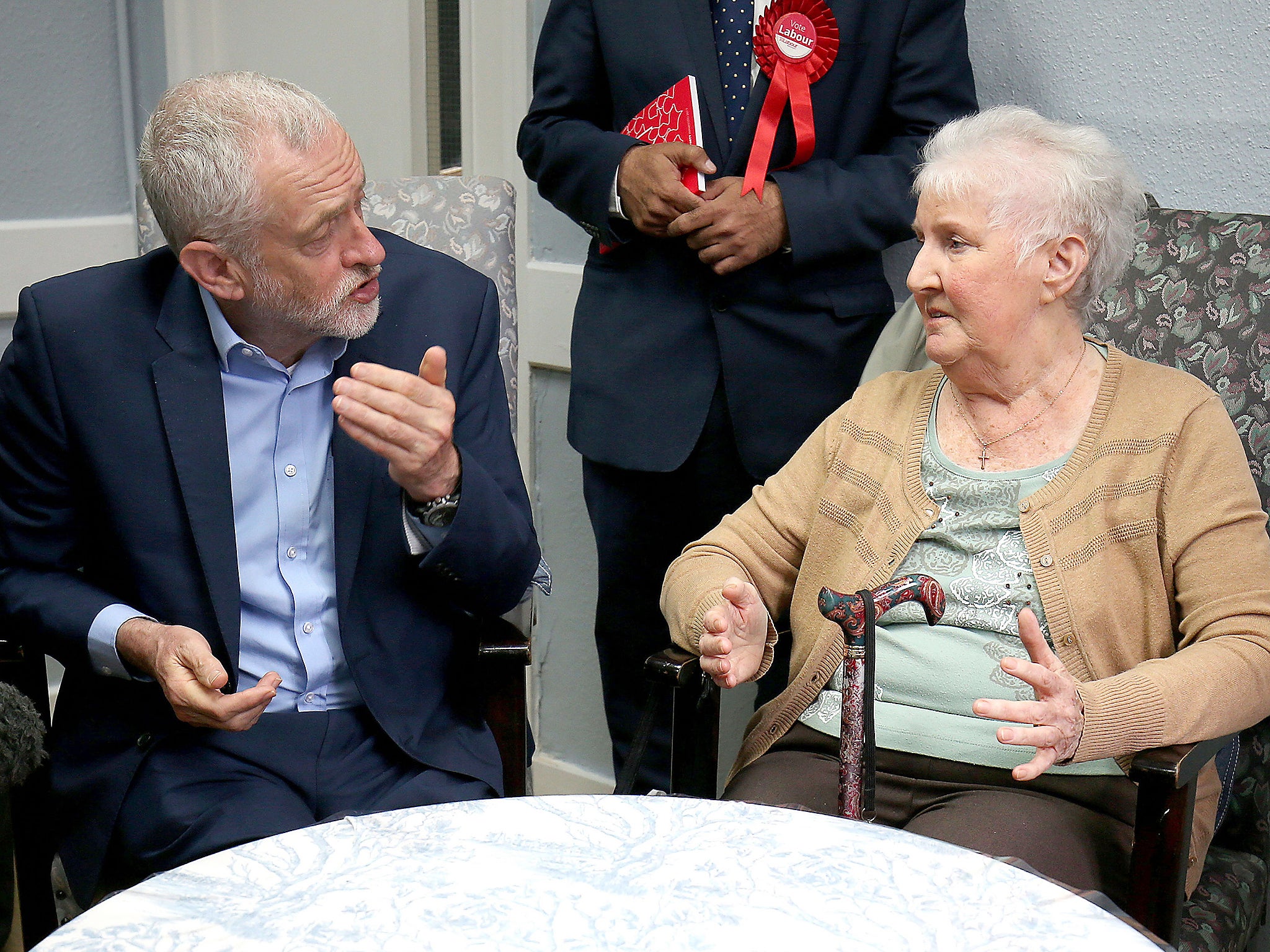 Jeremy Corbyn visits a community hub for older people in Bedford earlier this month