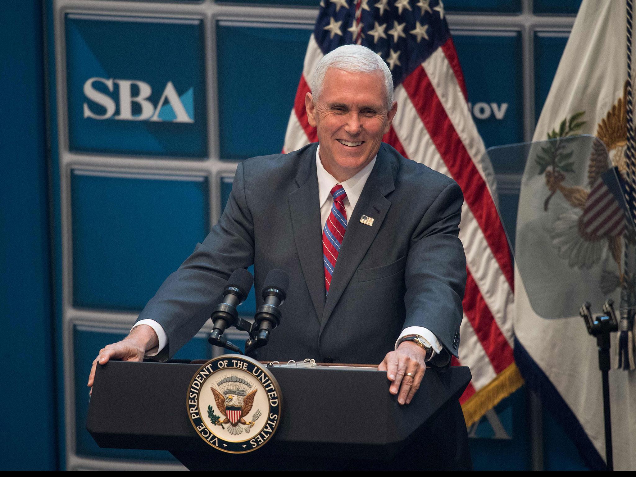 US Vice President Mike Pence speaks at a National Small Business Week event in Washington DC/