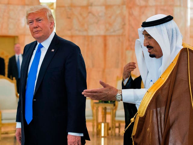 Donald Trump and King Salman bin Abdulaziz al-Saud at King Khalid International Airport in Riyadh on May 20, 2017.