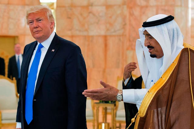 Donald Trump and King Salman bin Abdulaziz al-Saud at King Khalid International Airport in Riyadh on May 20, 2017.