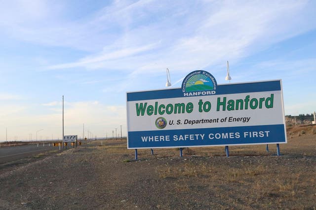 A sign welcomes drivers to Hanford Nuclear Reservation in Benton County/