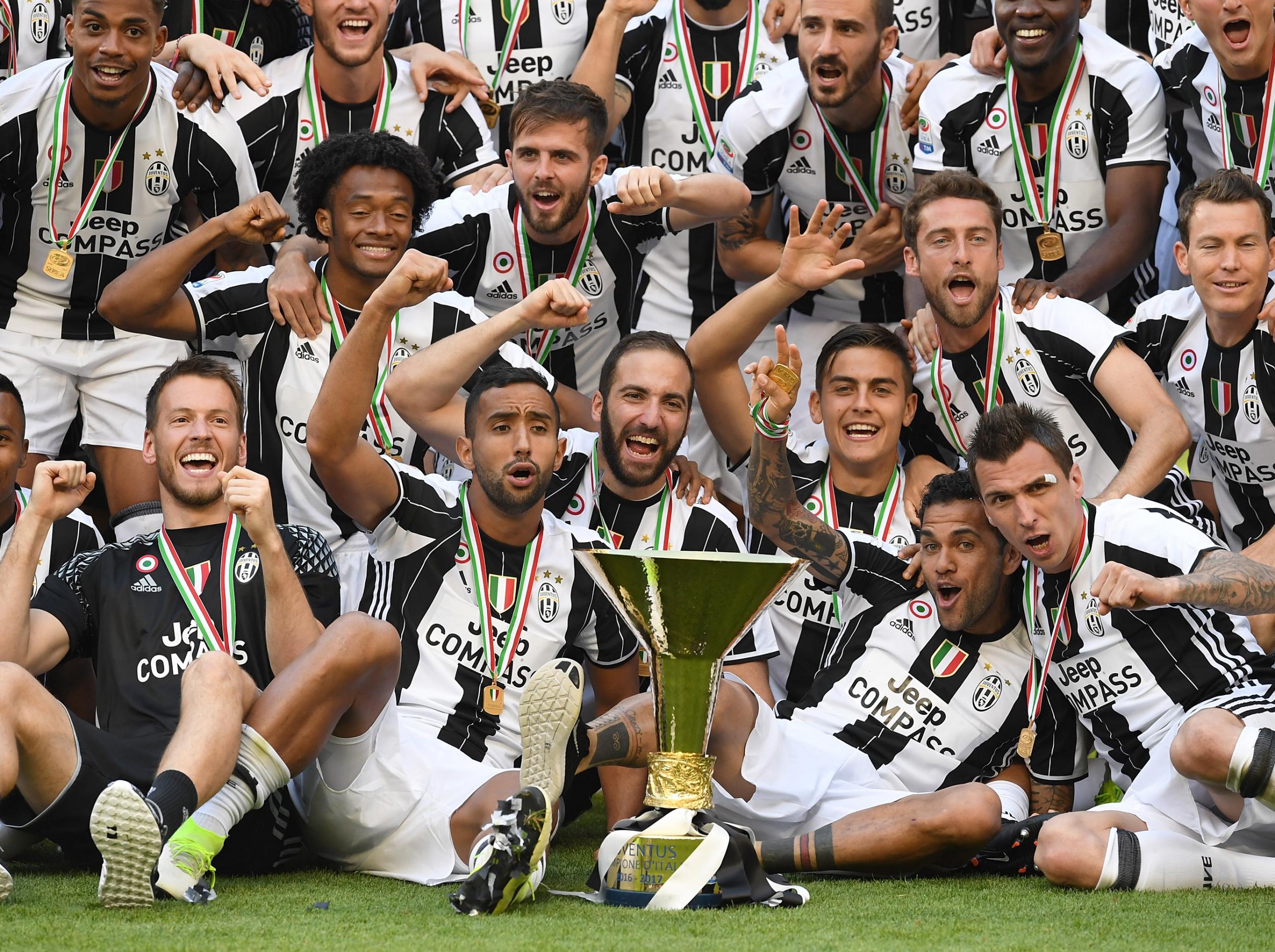 Juventus soccer team celebrate after winning the Italian Second