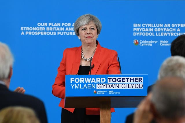 Theresa May during the Welsh Conservative manifesto launch