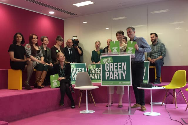 Green Party co-leaders Caroline Lucas and Jonathan Bartley launch the party's ‘Green Guarantee’, setting out the key priorities for MPs elected to Parliament, at Wayra Offices in London