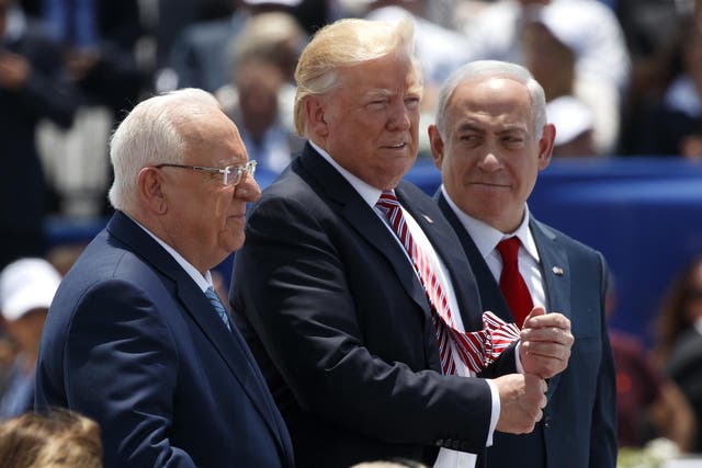Israeli President Reuven Rivlin, President Donald Trump and Israeli Prime Minister Benjamin Netanyahu