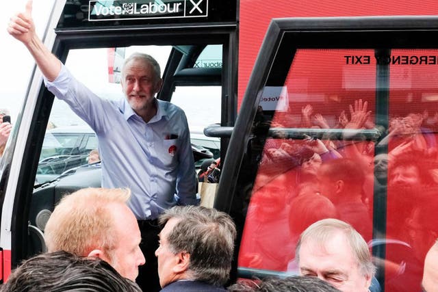 Jeremy Corbyn arrives in Scarborough yesterday on a busy campaign day during which he also visited Goole and Hull