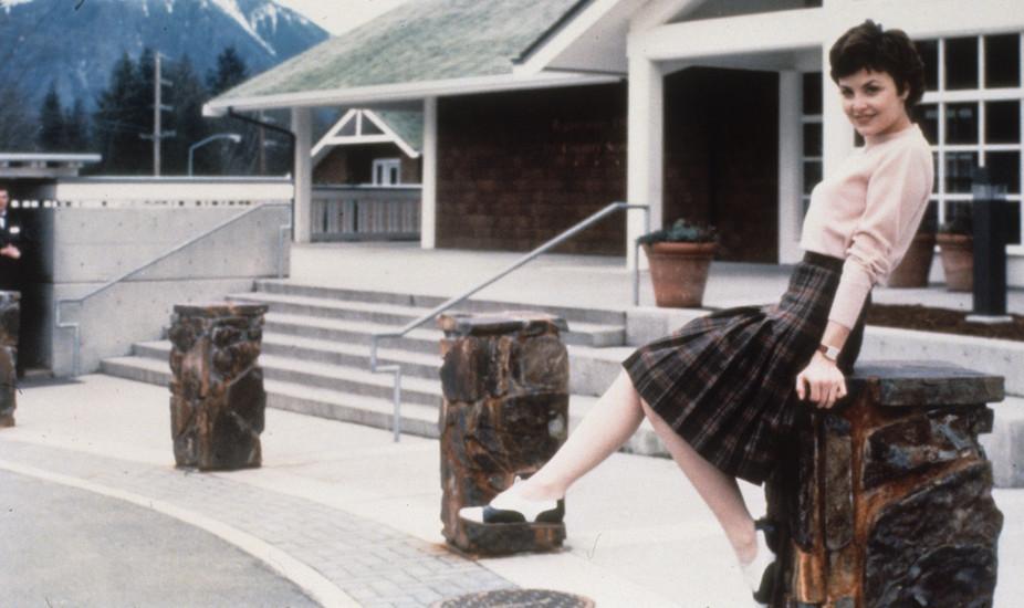 The character Audrey Horne in one of her famous skirt and sweater combos
