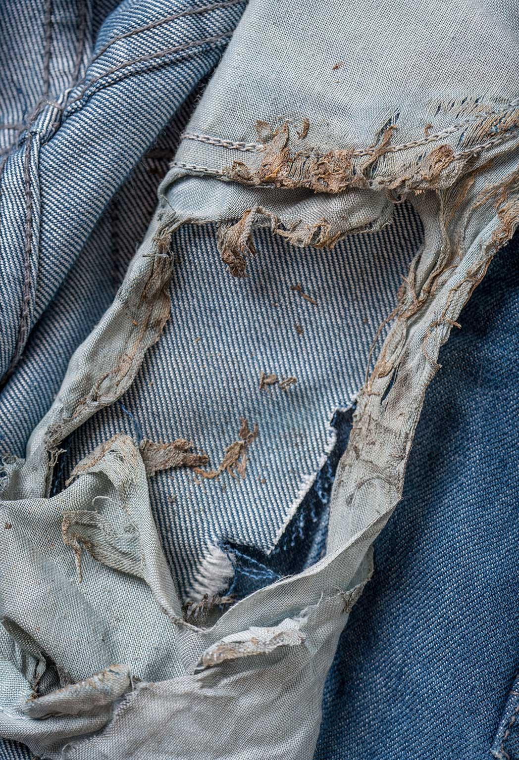 Worn away: the damage to Jaime Santana’s jeans